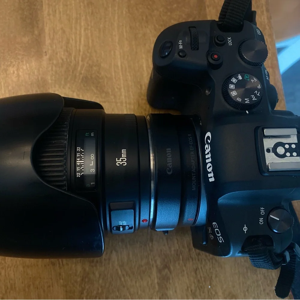 Canon EF 35mm lens 1.4 + EF to RF adapter